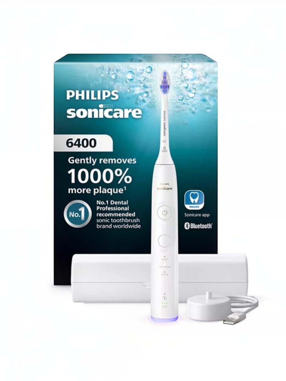Philips Sonicare 6400 Electric Toothbrush White Rechargeable HX7410 Bluetooth